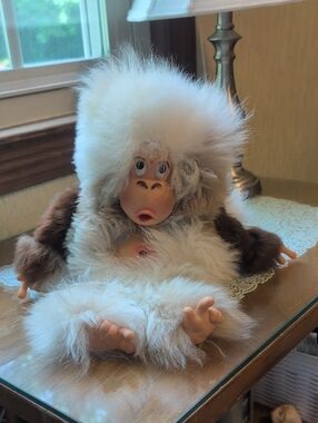 Vintage Fluffy Alpaca Fleece Monkey Doll Plush